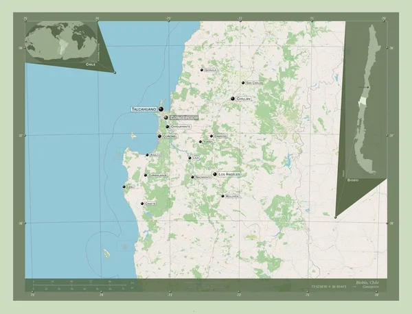 Biobio Oblast Chile Otevřít Mapu Ulice Umístění Názvy Velkých Měst — Stock fotografie