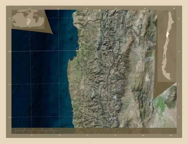 Coquimbo Region Chile Hochauflösende Satellitenkarte Standorte Der Wichtigsten Städte Der — Stockfoto