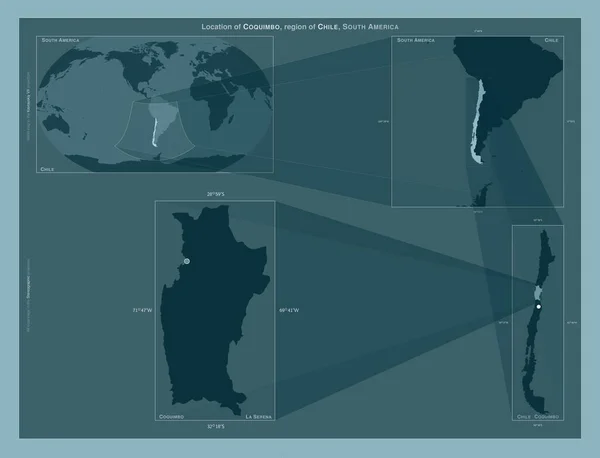 Coquimbo Região Chile Diagrama Mostrando Localização Região Mapas Maior Escala — Fotografia de Stock