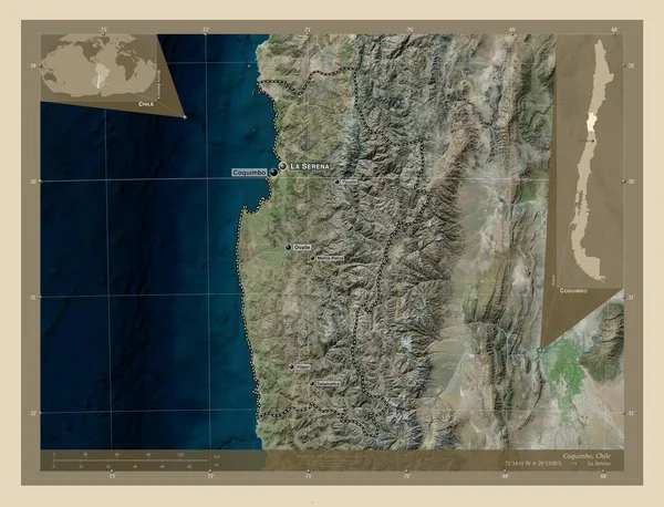 Coquimbo Region Chile Hochauflösende Satellitenkarte Orte Und Namen Der Wichtigsten — Stockfoto