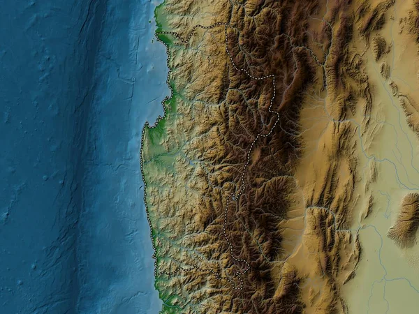 Coquimbo Región Chile Mapa Elevación Colores Con Lagos Ríos — Foto de Stock