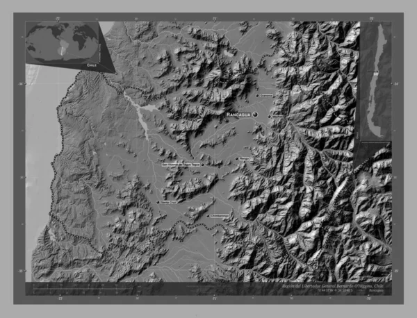 Region Del Libertador General Bernardo Higgins Region Chile Dwupoziomowa Mapa — Zdjęcie stockowe
