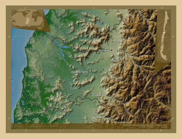 Regione Del Libertador Generale Bernardo Higgins Regione Cile Mappa Elevazione — Foto Stock