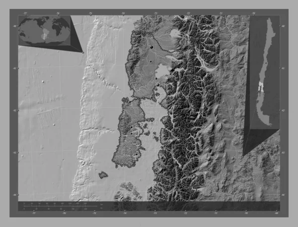 Los Lagos Regionen Chile Bilevel Höjd Karta Med Sjöar Och — Stockfoto