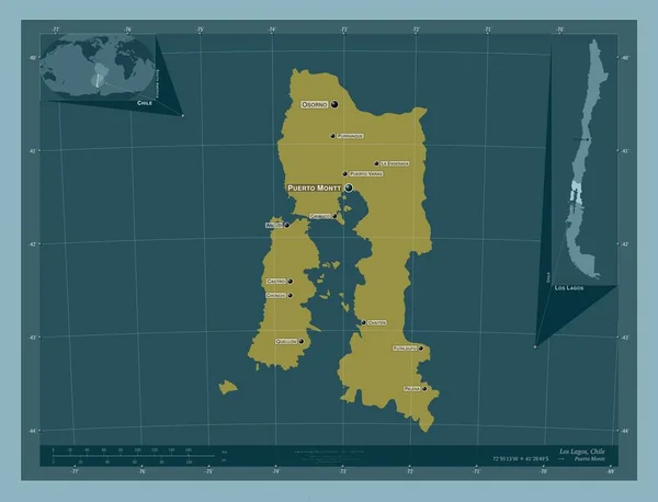 Los Lagos Regione Del Cile Forma Tinta Unita Località Nomi — Foto Stock