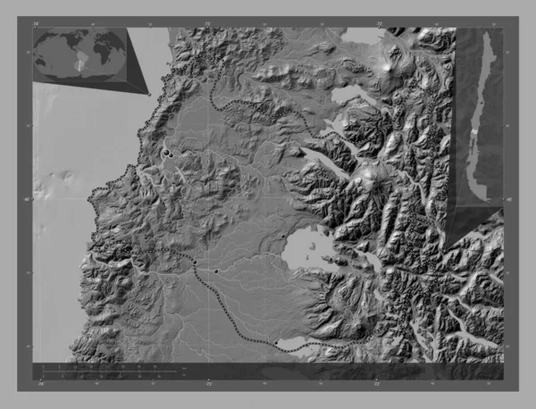 Лос Ріос Регіон Чилі Білевелівська Карта Висот Озерами Річками Розташування — стокове фото
