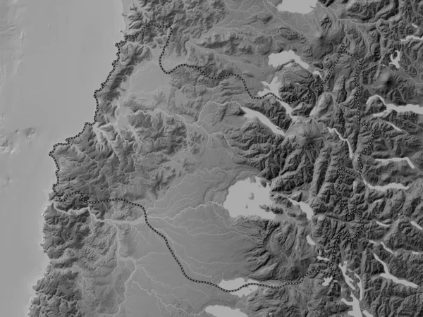 Los Rios Region Chile Grayscale Elevation Map Lakes Rivers — Stock Photo, Image