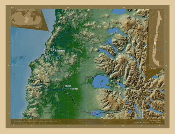 Los Ríos Región Chile Mapa Elevación Colores Con Lagos Ríos —  Fotos de Stock