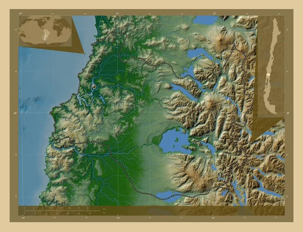 Los Ríos Región Chile Mapa Elevación Colores Con Lagos Ríos —  Fotos de Stock