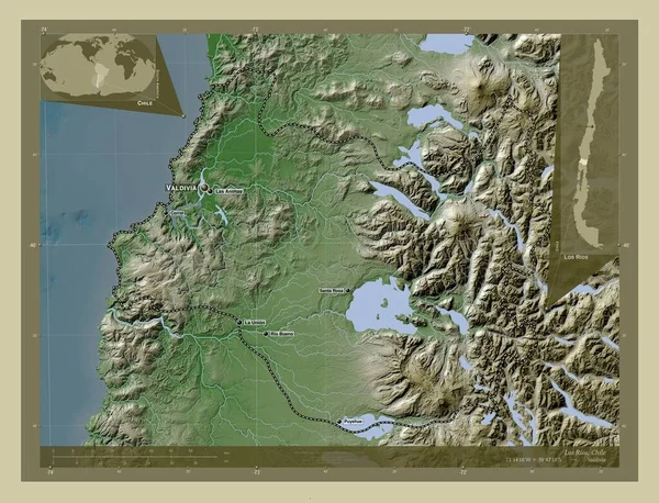 Los Rios Region Chile Mapa Wzniesień Kolorowa Stylu Wiki Jeziorami — Zdjęcie stockowe