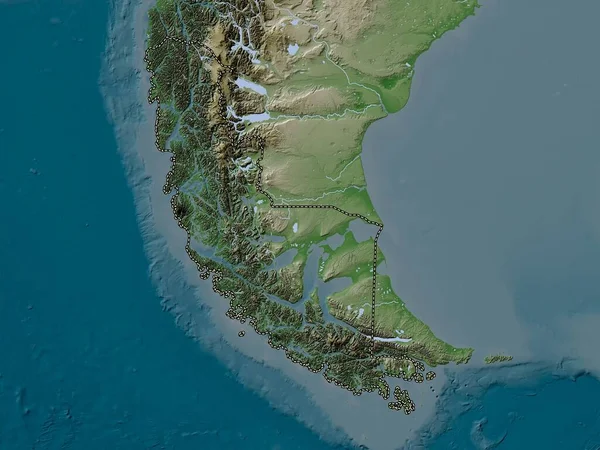 Magallanes Antartica Chilena Regio Chili Hoogtekaart Gekleurd Wiki Stijl Met — Stockfoto