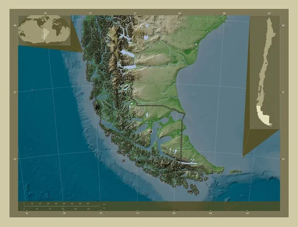 Magallanes Antártida Chilena Región Chile Mapa Elevación Coloreado Estilo Wiki — Foto de Stock
