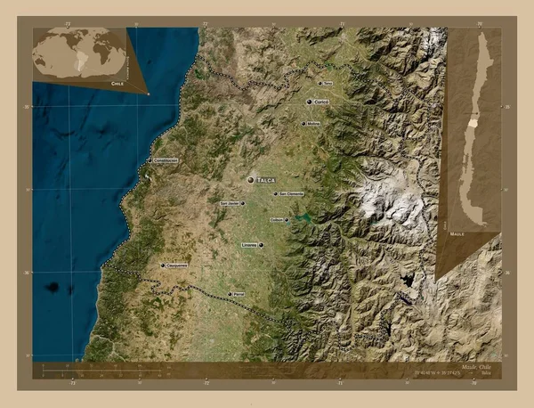 칠레의 우일입니다 해상도 지역의 도시들의 위치와 Corner Auxiliary Location — 스톡 사진