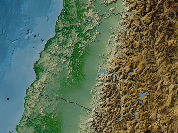 Maule Regionen Chile Färgad Höjdkarta Med Sjöar Och Floder — Stockfoto