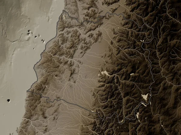 Maule Region Chile Elevation Map Colored Sepia Tones Lakes Rivers — Stock Photo, Image