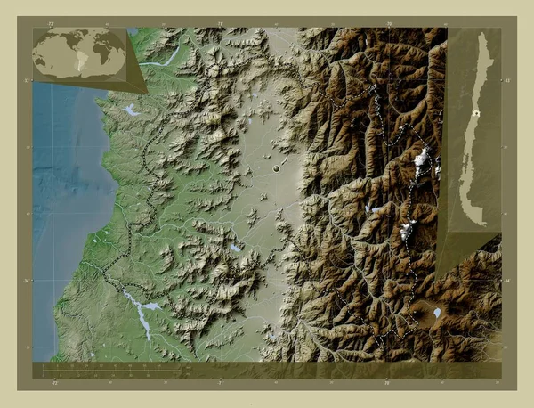 Регион Метана Сантьяго Регион Чили Карта Высоты Окрашенная Вики Стиле — стоковое фото