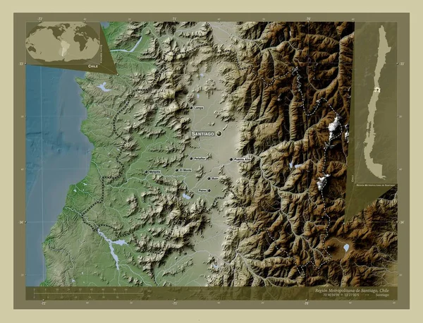 Region Metropolitana Santiago Oblast Chile Zdvihová Mapa Zbarvená Stylu Wiki — Stock fotografie