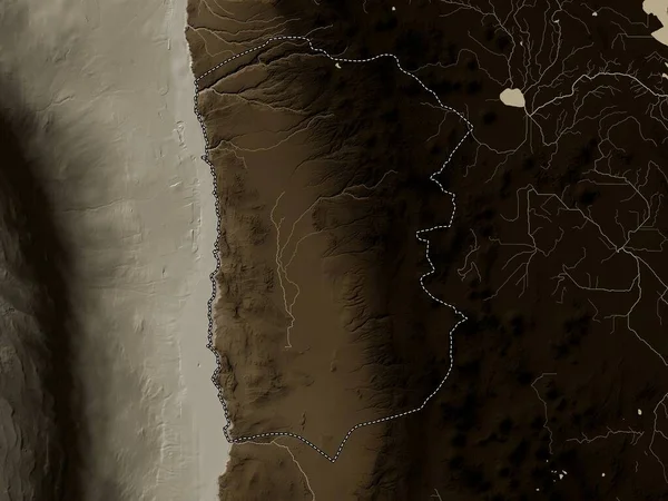 Tarapaca Region Von Chile Höhenkarte Sepiatönen Mit Seen Und Flüssen — Stockfoto