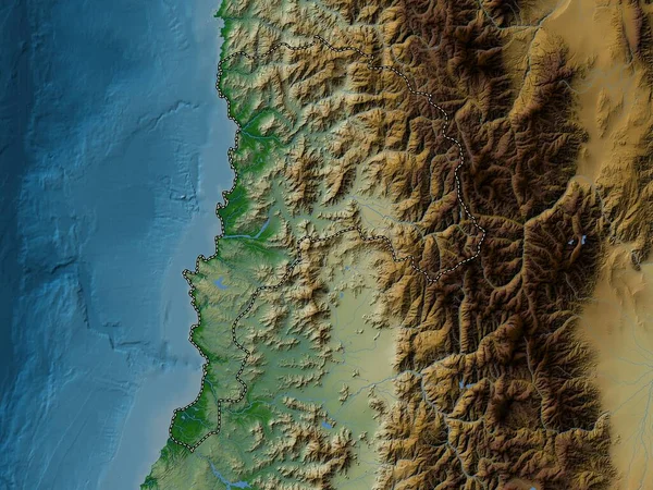 Вальпараисо Область Чили Цветная Карта Высот Озерами Реками — стоковое фото
