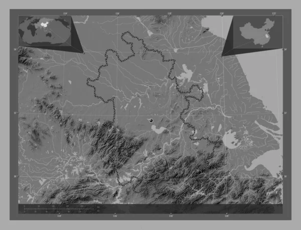 Anhui Provincia China Mapa Elevación Bilevel Con Lagos Ríos Mapas — Foto de Stock