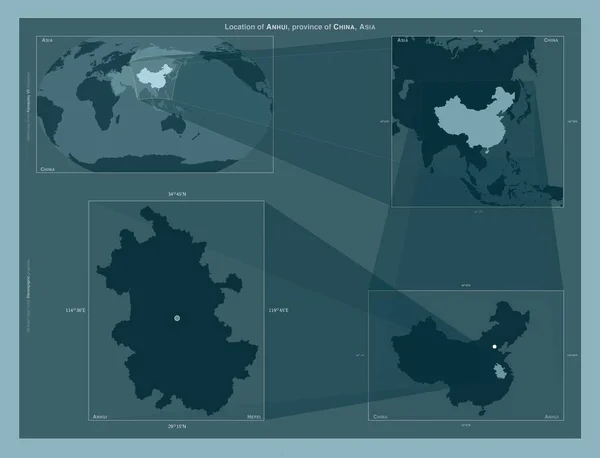 Anhui Provincia China Diagrama Que Muestra Ubicación Región Mapas Gran —  Fotos de Stock