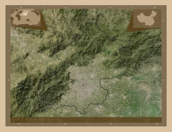 Пекин Муниципалитет Китая Карта Спутника Низкого Разрешения Вспомогательные Карты Расположения — стоковое фото