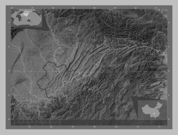 Chongqing Comune Della Cina Mappa Elevazione Scala Grigi Con Laghi — Foto Stock