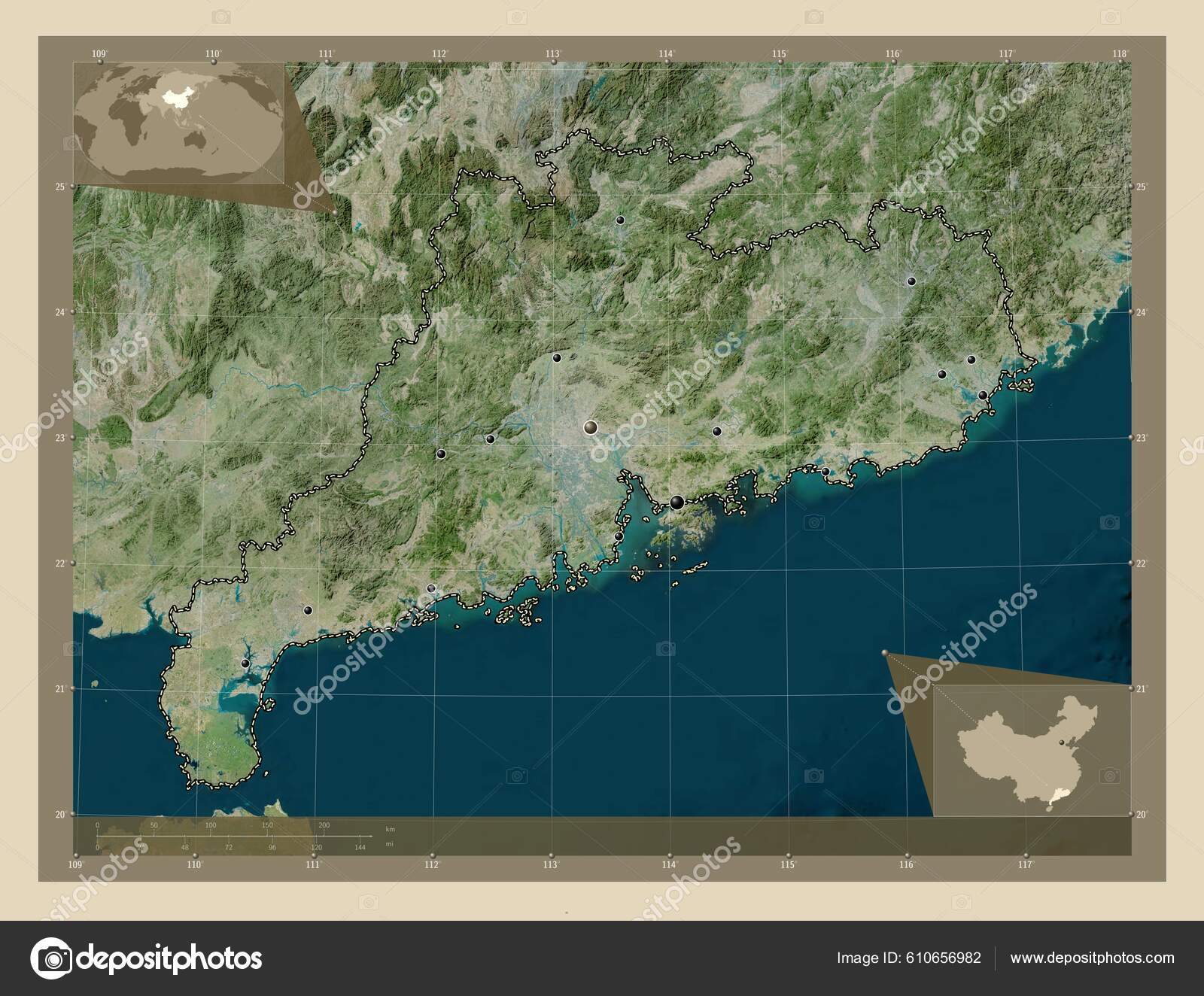 Гуандун Провинция Китай Спутниковая Карта Высокого Разрешения.