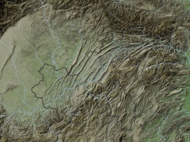 Chongqing, Çin Belediyesi. Yükseklik haritası göller ve nehirlerle wiki stilinde renklendirilmiştir