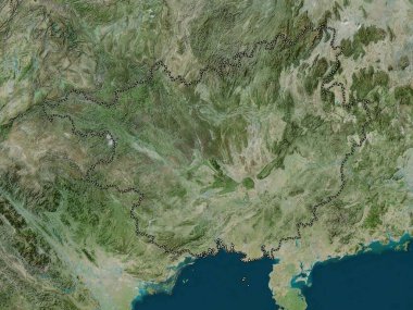 Guangxi, Çin 'in özerk bölgesi. Yüksek çözünürlüklü uydu haritası