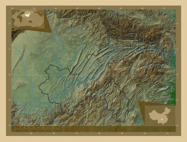 Чунцін Муніципалітет Китаю Кольорові Карти Висот Озерами Річками Розташування Великих — стокове фото