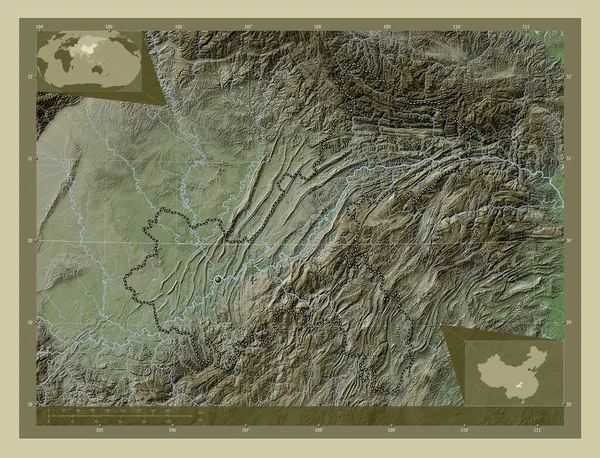 Чунцин Муниципалитет Китая Карта Высоты Окрашенная Вики Стиле Озерами Реками — стоковое фото