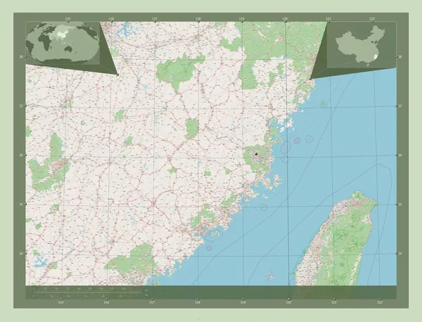 中国の福建省 ストリートマップを開く コーナー補助位置図 — ストック写真