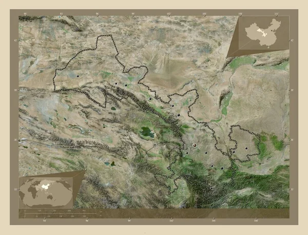 Gansu Provincia China Mapa Satelital Alta Resolución Ubicaciones Las Principales —  Fotos de Stock
