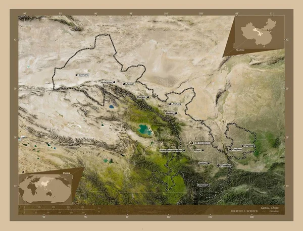 Gansu Provincia China Mapa Satelital Baja Resolución Ubicaciones Nombres Las —  Fotos de Stock