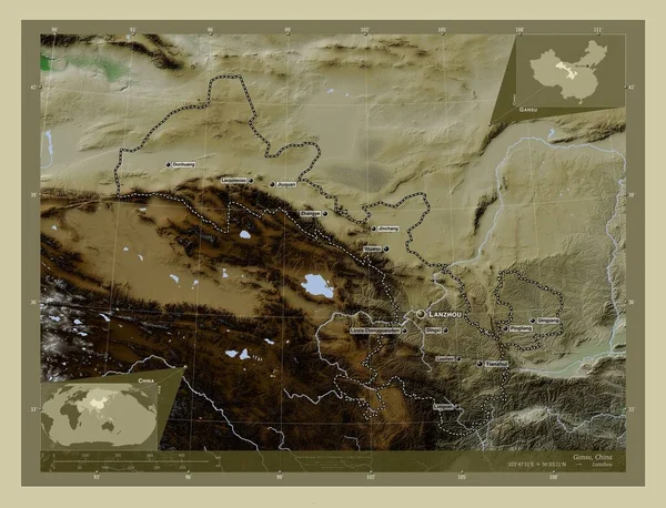 Gansu Provincia China Mapa Elevación Coloreado Estilo Wiki Con Lagos —  Fotos de Stock