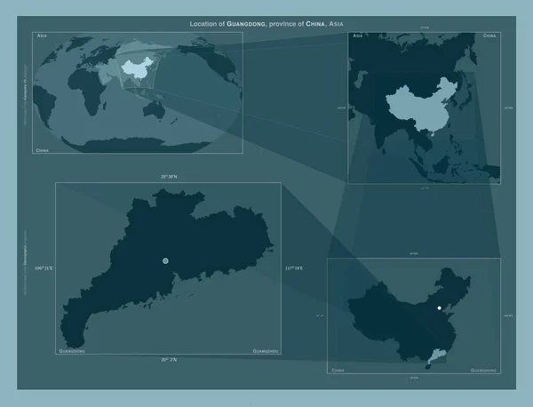 Гуандун Провінція Китай Діаграма Показує Розташування Регіону Мапах Великого Масштабу — стокове фото