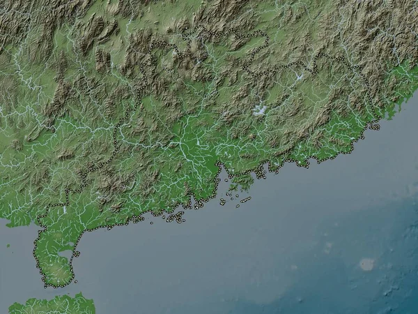 Guangdong Province Chine Carte Altitude Colorée Dans Style Wiki Avec — Photo