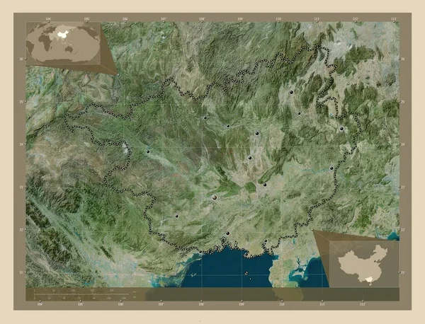 Guangxi Autonome Regio Van China Satellietkaart Met Hoge Resolutie Locaties — Stockfoto