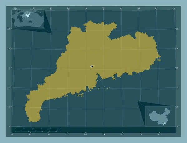 中国の広東省 しっかりした色の形 コーナー補助位置図 — ストック写真