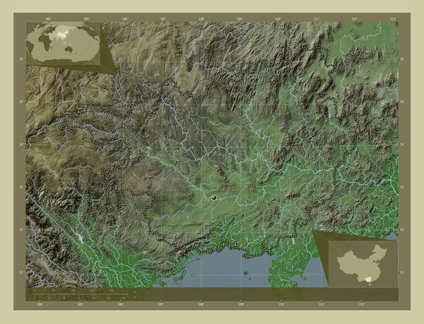 Гуансі Автономний Регіон Китаю Висота Карти Забарвлена Вікі Стилі Озерами — стокове фото