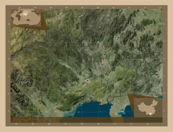 Guangxi Αυτόνομη Περιοχή Της Κίνας Δορυφορικός Χάρτης Χαμηλής Ανάλυσης Τοποθεσίες — Φωτογραφία Αρχείου