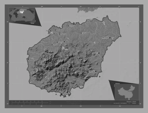 Hainan Provincia China Mapa Elevación Bilevel Con Lagos Ríos Ubicaciones —  Fotos de Stock