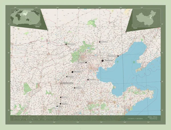 Hebei Provincie China Open Plattegrond Locaties Namen Van Grote Steden — Stockfoto