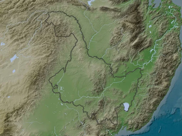 Heilongjiang Provincia China Mapa Elevación Coloreado Estilo Wiki Con Lagos — Foto de Stock