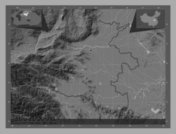 Henan Province China Bilevel Elevation Map Lakes Rivers Corner Auxiliary — Stock Photo, Image