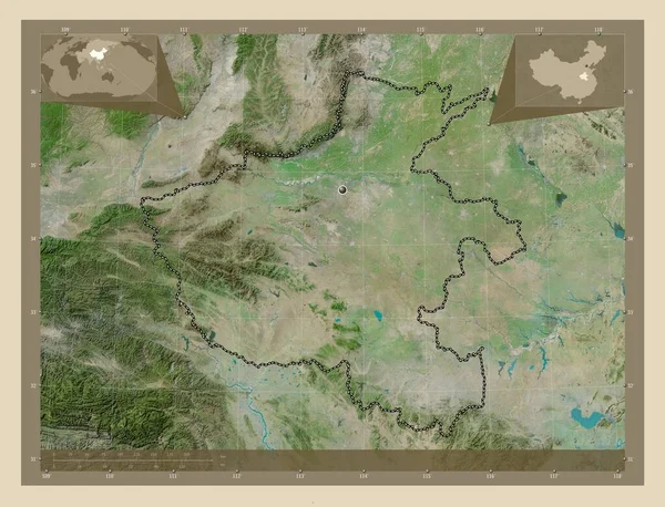 Henan Επαρχία Της Κίνας Υψηλής Ανάλυσης Δορυφορικός Χάρτης Γωνιακοί Χάρτες — Φωτογραφία Αρχείου