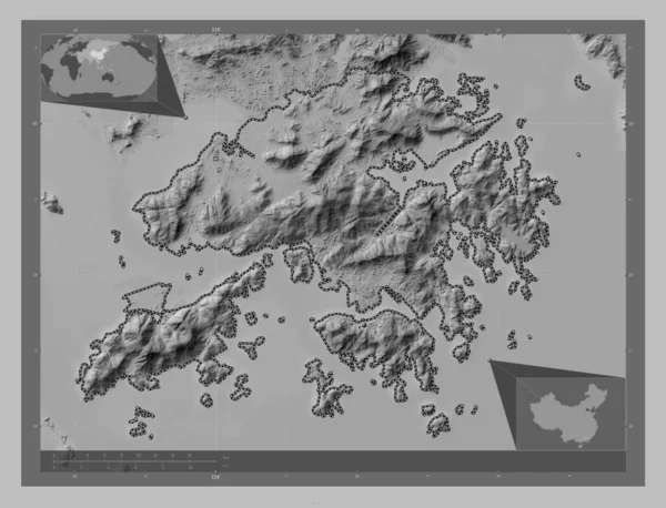 Hong Kong Autonomous Region China Grayscale Elevation Map Lakes Rivers — Stock Photo, Image