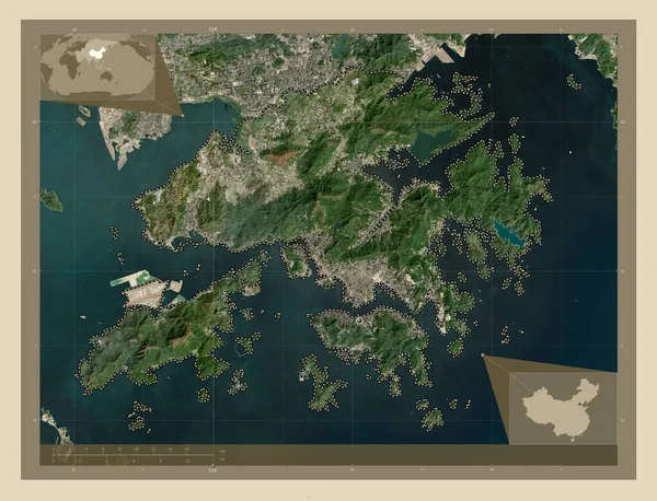 Hong Kong Región Autónoma China Mapa Satelital Alta Resolución Ubicaciones —  Fotos de Stock