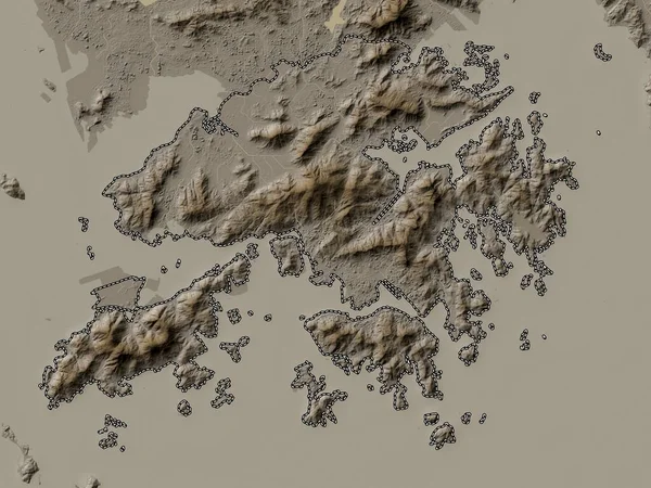 Гонконг Автономный Район Китая Карта Высот Окрашенная Сепиевые Тона Озерами — стоковое фото